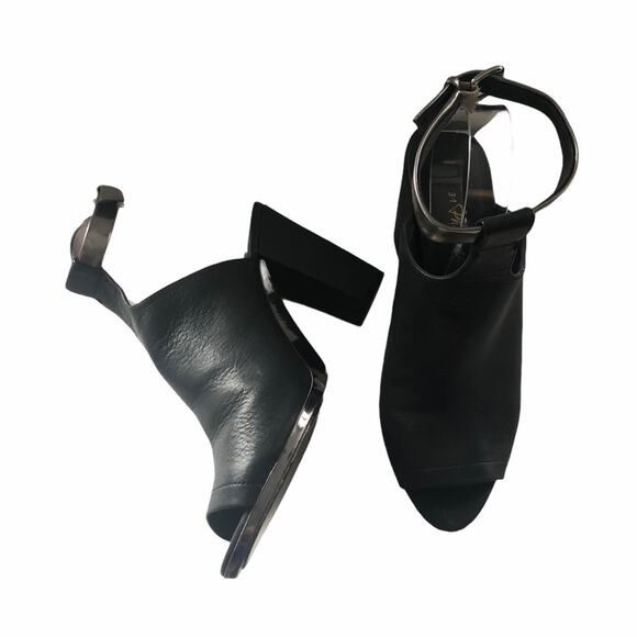 3.1 Phillip Lim Vincent Leather Mule Black Silver Peep Toe Ankle Strap 40 EUC - Picture 3 of 11